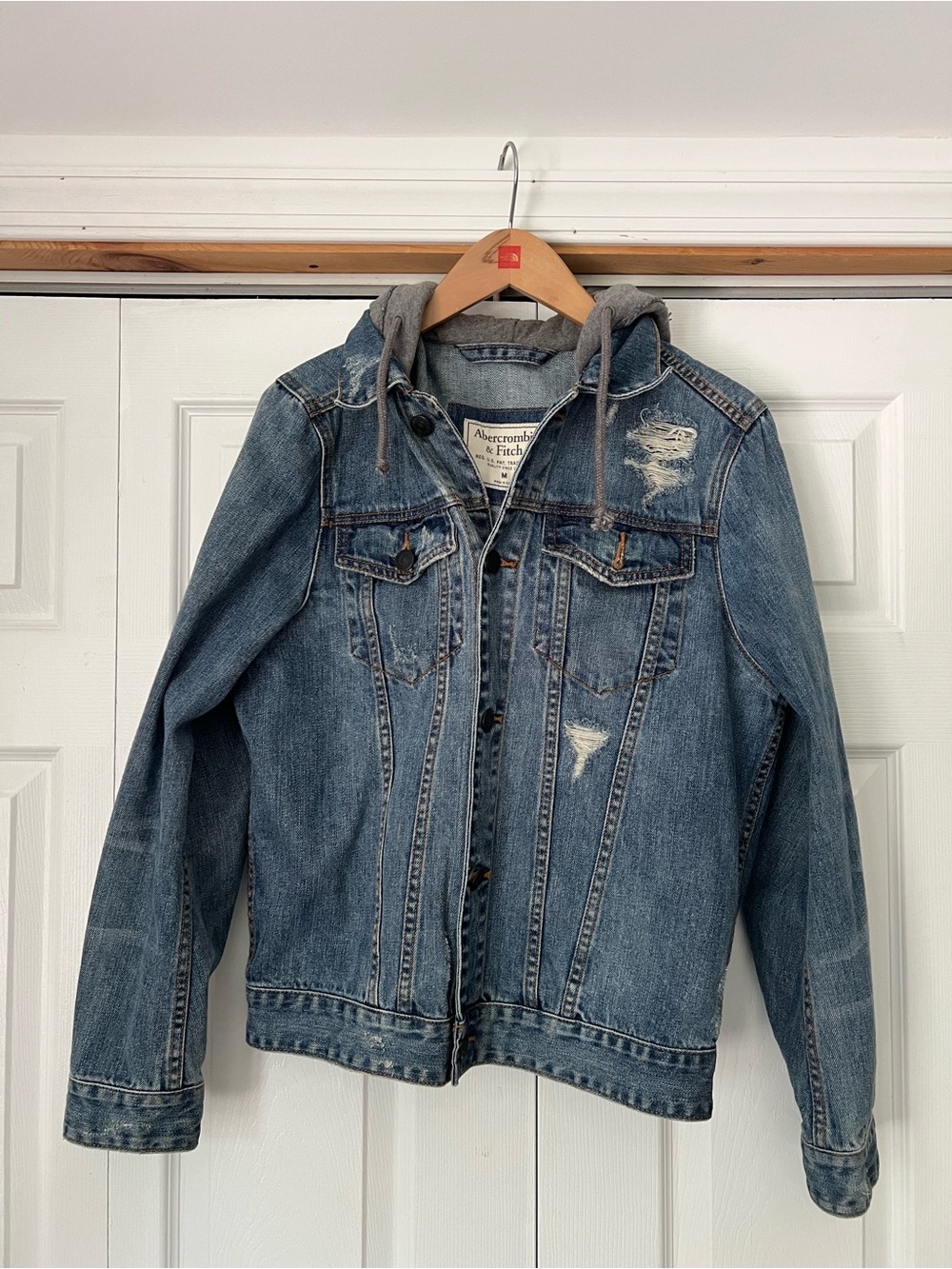 Abercrombie & Fitch Blue Denim Jacket with Gray Hood